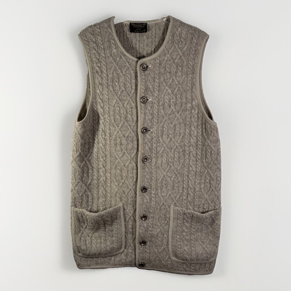 Vintage Norwegian Wool Cream Sleeveless Sweater Vest Cardigan Size XL Vitabella